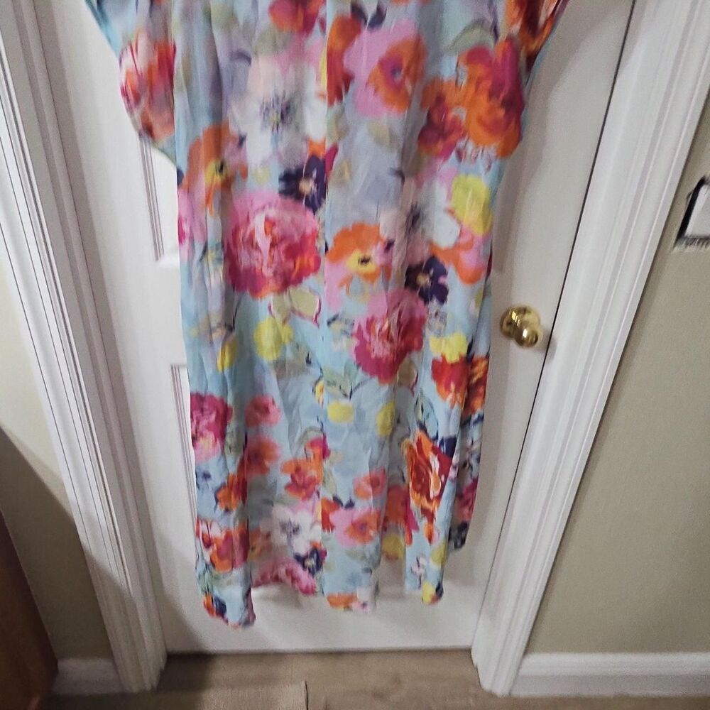 Cha Cha Vente Floral Print Maxi Dress/hi-lo tunic Light Blue 1X